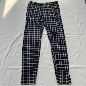 Shein Black and White Elastic Waist Window Pane Grid Pants Size L